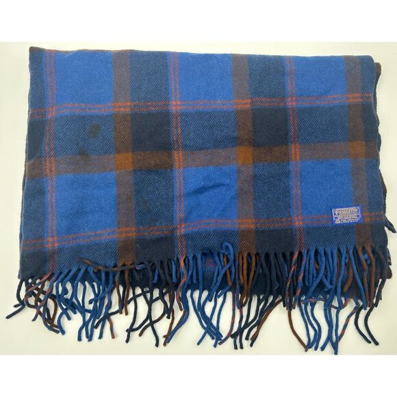 Pendleton Other - Vintage Pendleton Wool Fringe Tartan Plaid Blue 62x50 Blanket Flawed